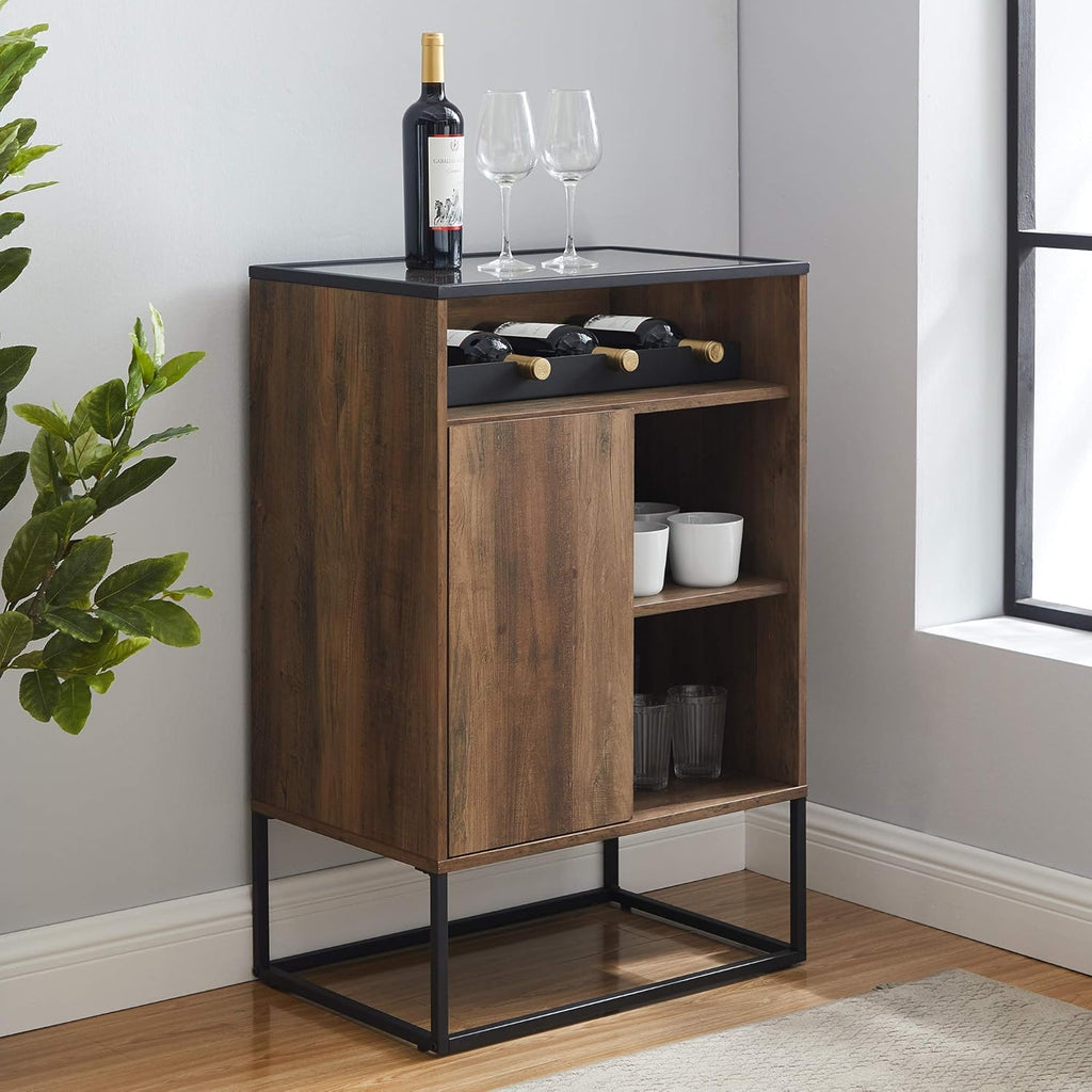 Rustic Oak Wood and Glass Bar Cabinet Y326671
