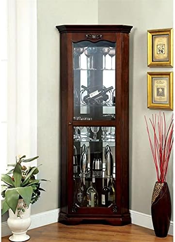Walnut Wood Corner Curio Cabinet with Glass Door D5072