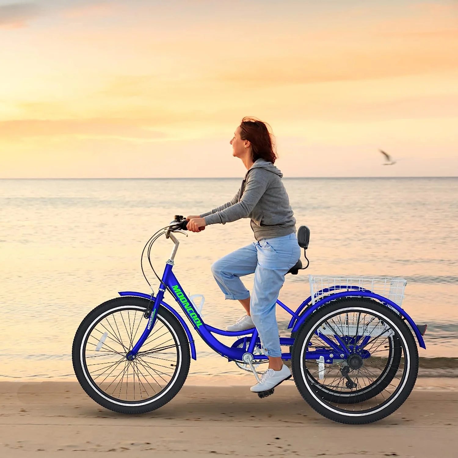 Blue Adult Tricycle 24" 7-Speed with Shopping Basket I5011
