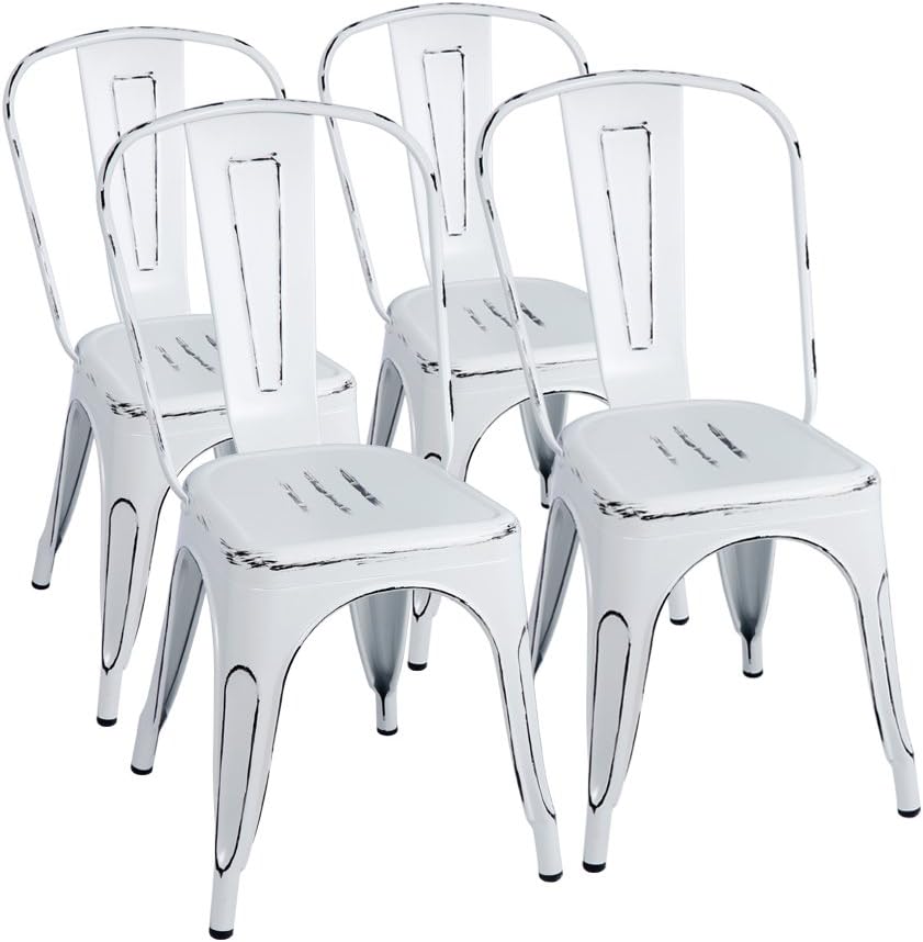 Distressed White Metal Side Chairs Set of 4 J703398