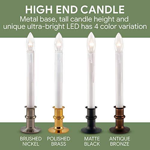 White Metal Base LED Window Candles with Timer, Battery Operated, Adjustable Height H93212