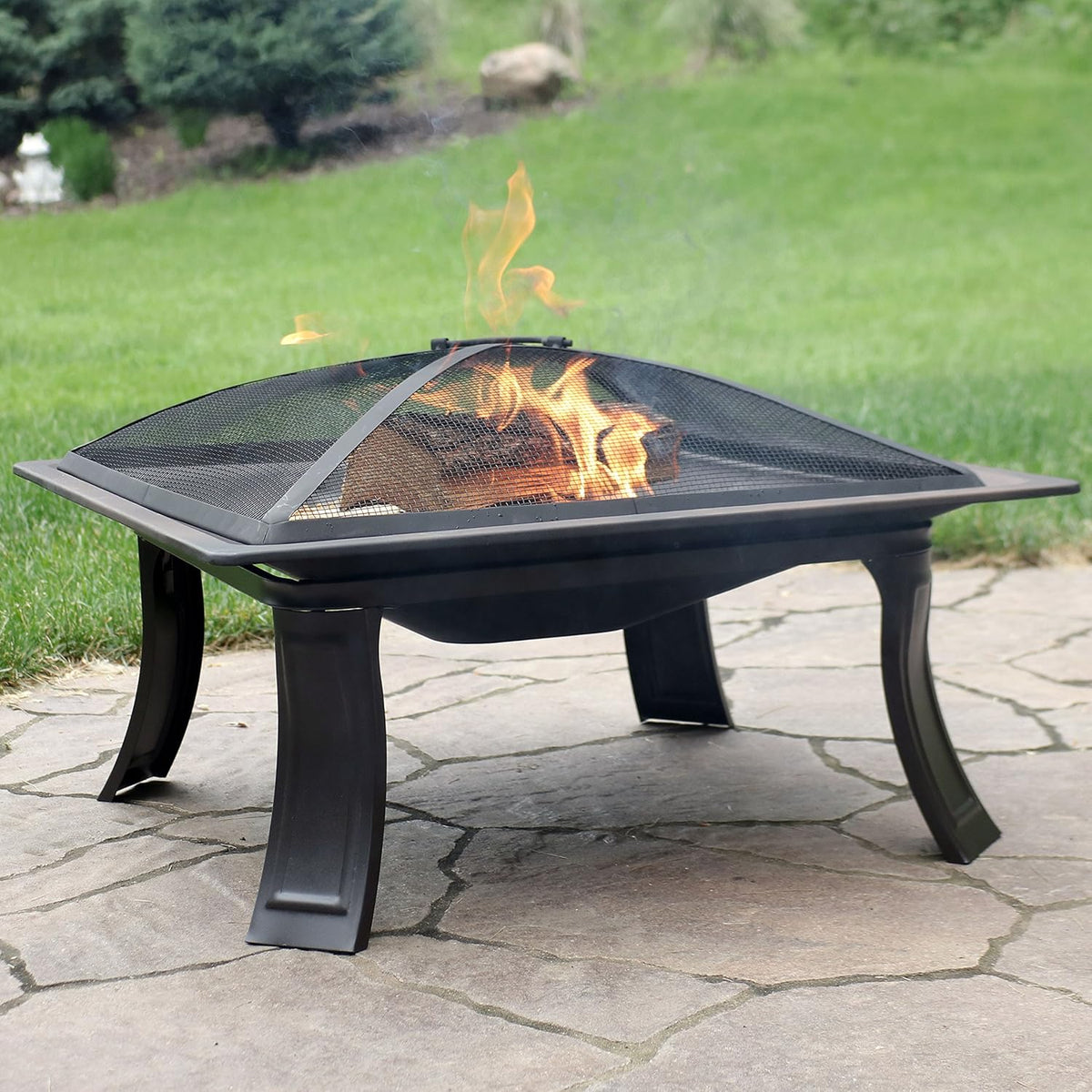 26-Inch Square Wood Burning Fire Pit with Spark Screen, Poker and Carrying Case X4267