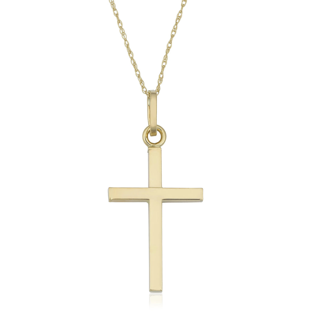 10k Yellow Gold High Polish Cross Pendant Rope Chain Necklace 18 inch K7816