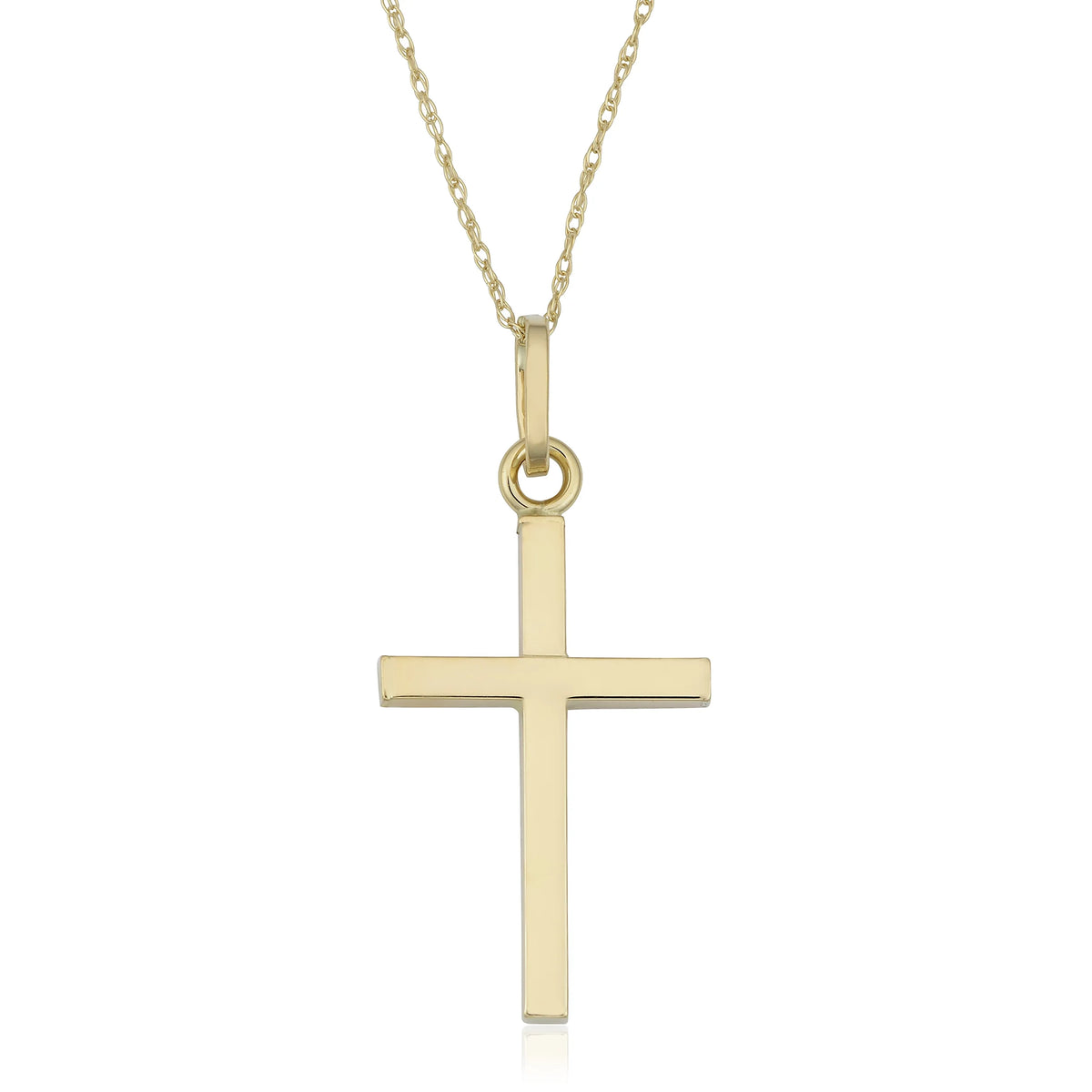 10k Yellow Gold High Polish Cross Pendant Rope Chain Necklace 18 inch K7816