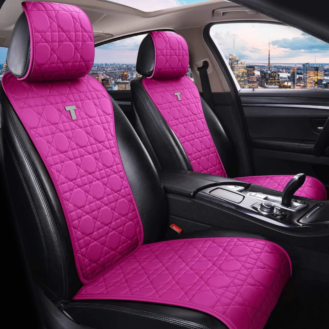 Pink Faux Leather Full Set Car Seat Covers 9pcs Y99621