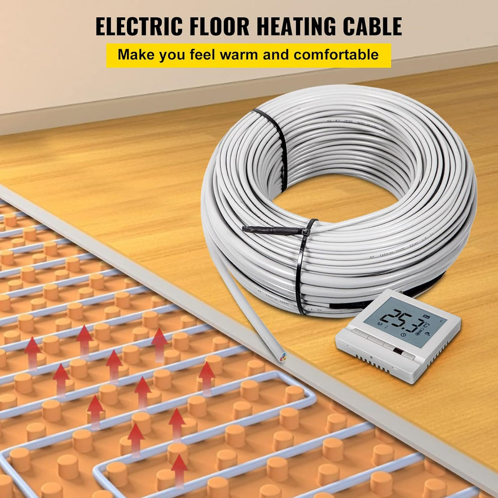 Floor Heating Cable 83.3 Square Feet Waterproof Insulated with Temperature Control Panel D669718