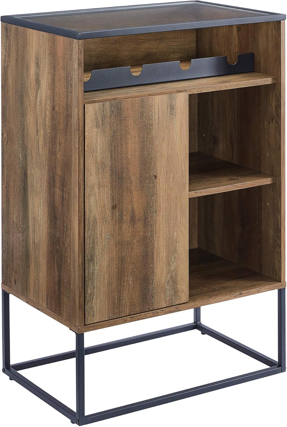 Rustic Oak Wood and Glass Bar Cabinet Y326671