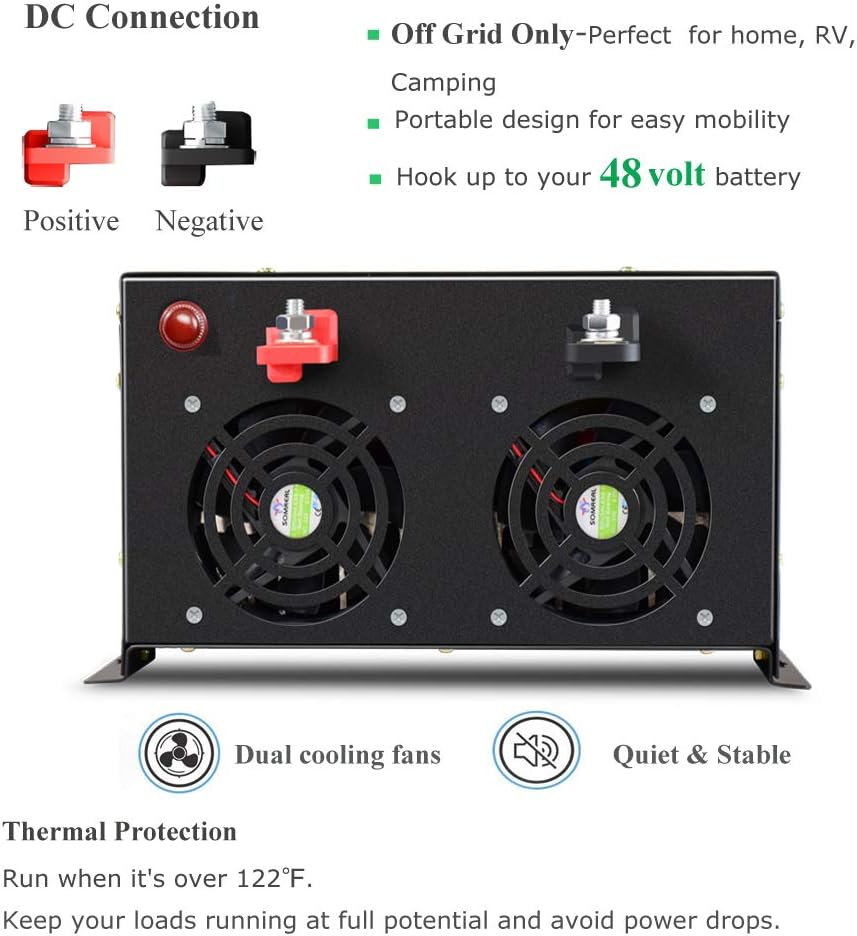 8000W Pure Sine Wave Power Inverter DC 48V to AC 120V with 4 AC Outlets Remote Control LED Display O428218
