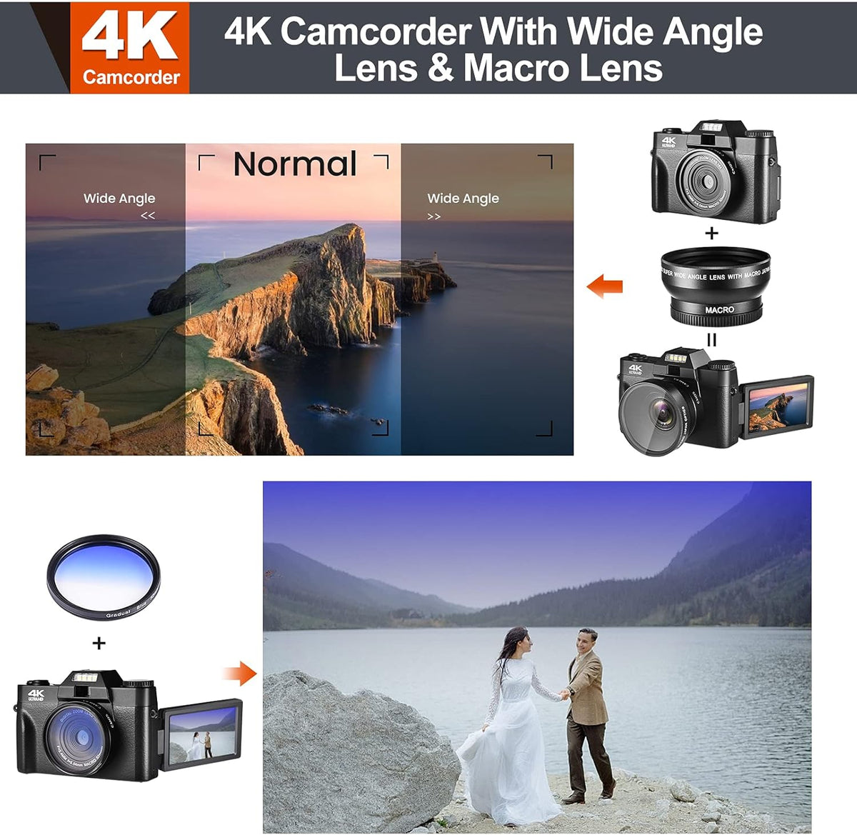 4K Digital Vlogging Camera with WiFi, 48MP, 3.0" IPS Flip Screen, 16X Digital Zoom P6128
