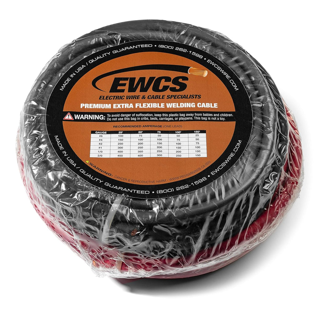 2/0 Gauge Extra Flexible Welding Cable 600 Volt, Black + Red, 10 Feet of Each Color D41068