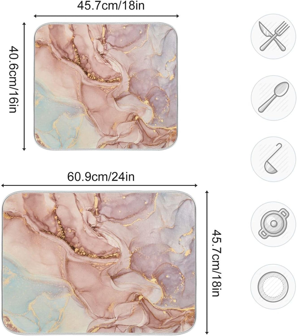 Gold Pink Marble Texture Dish Drying Mat 18x24Inch R792397