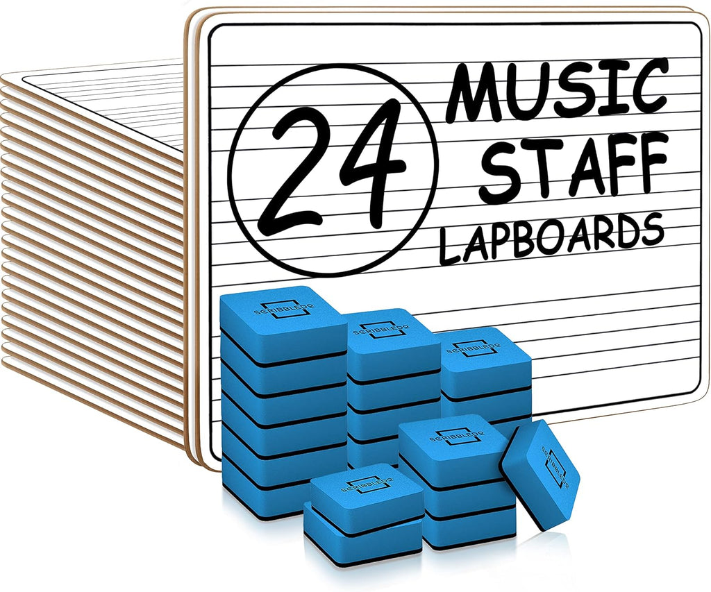 24 Pack Double Sided Dry Erase Music Staff White Boards 9"X"12 Inch D5193
