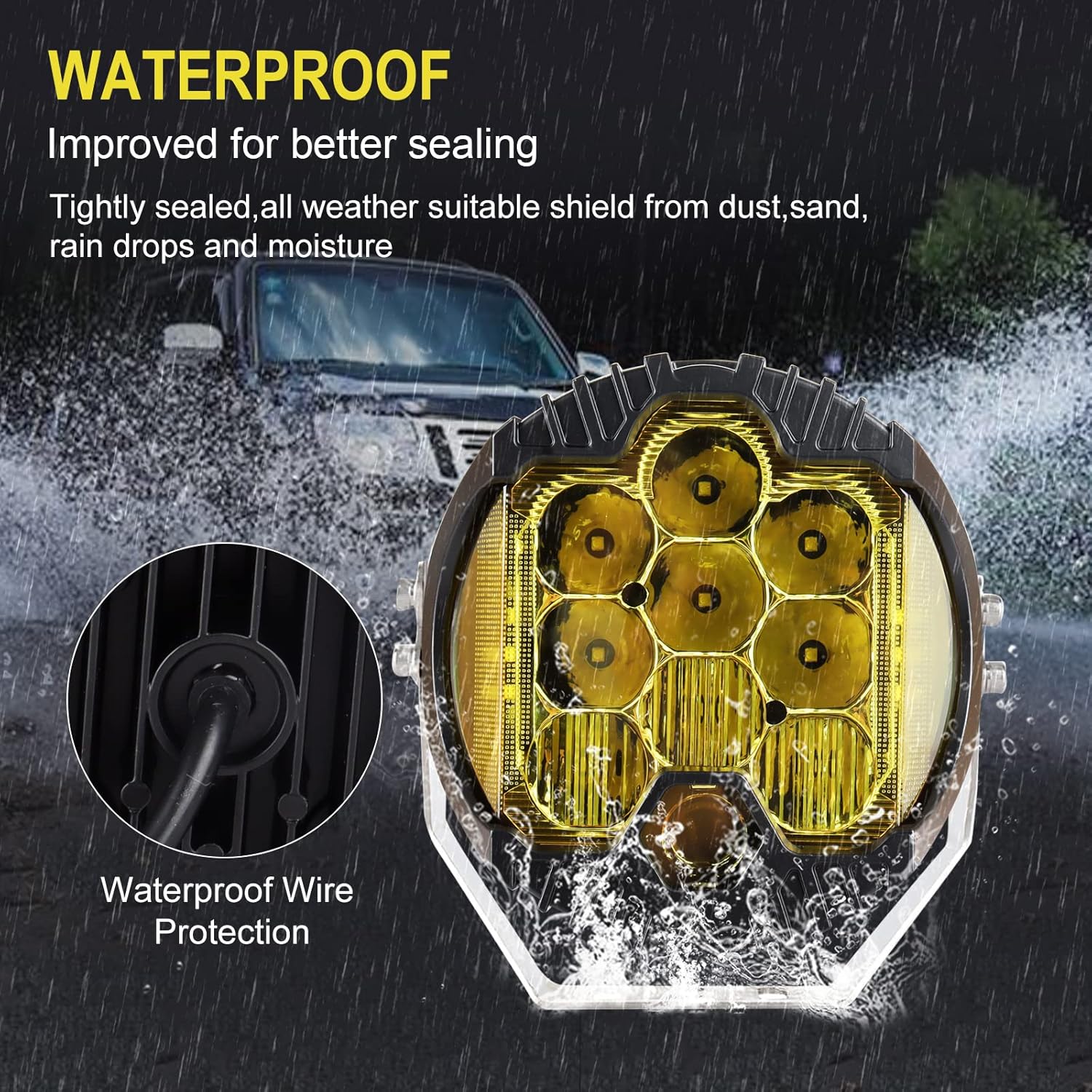 7 Inch 90W LED Light Pod Yellow Lens Combo Spot Flood Off Road Fog Lights IP67 Waterproof T93071