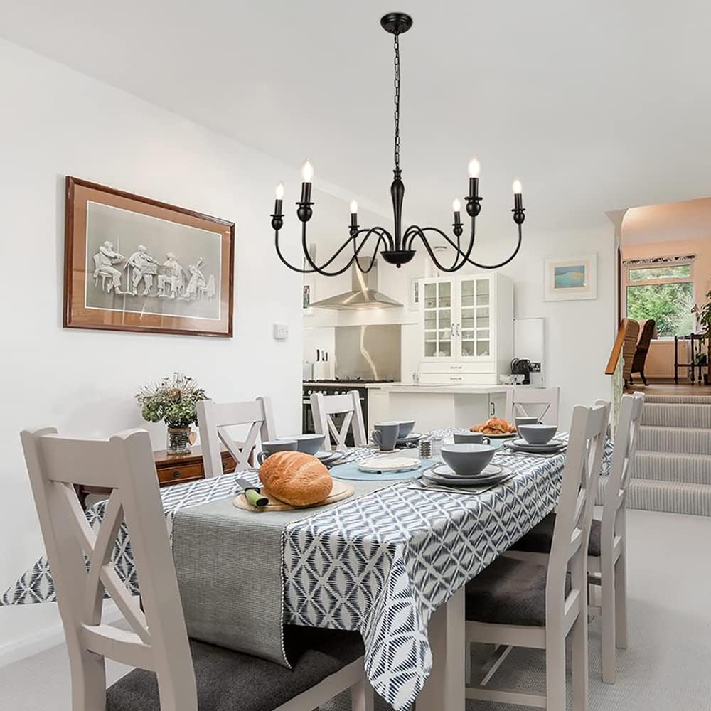 Black Farmhouse 6-Light Chandelier D7686