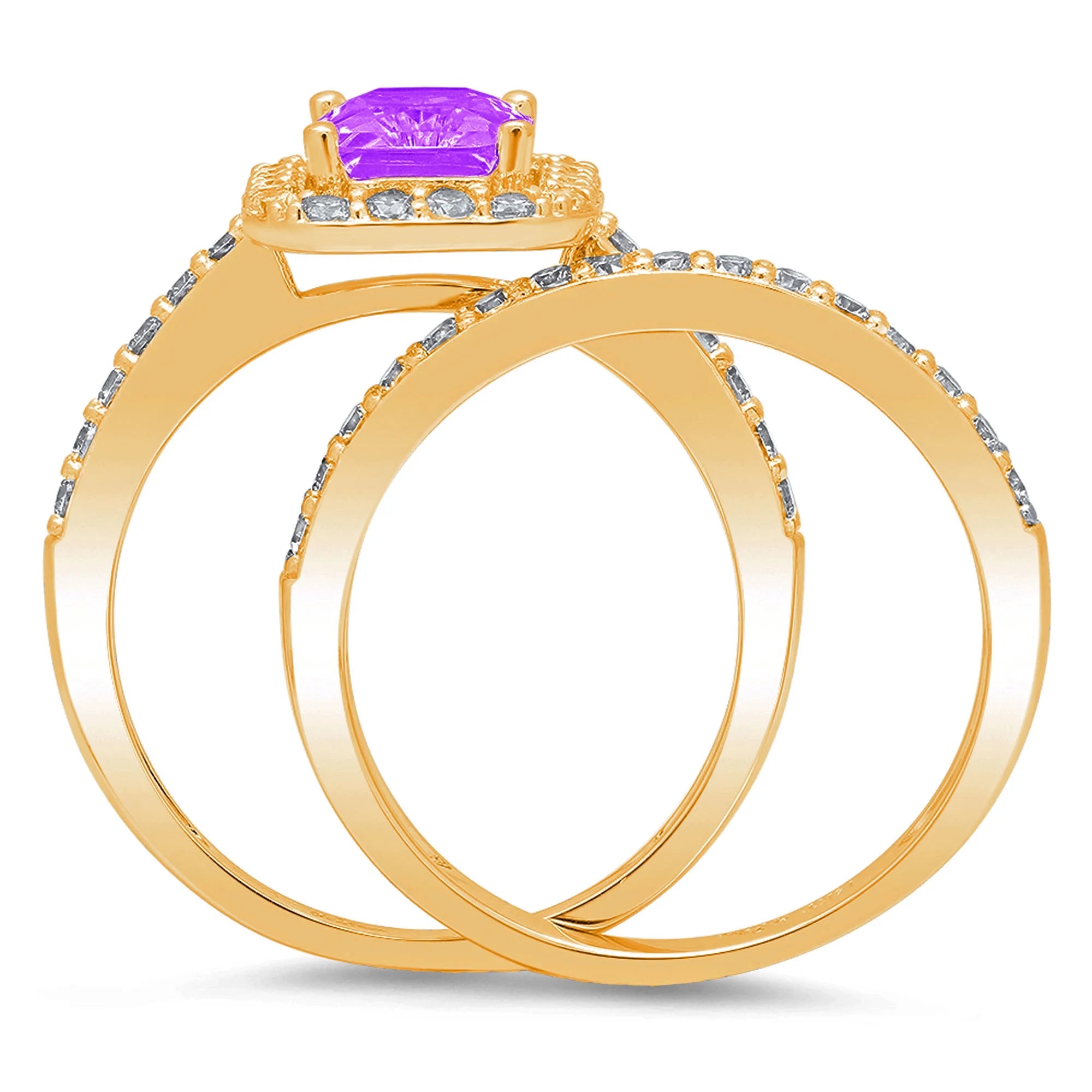 Emerald Cut Purple Amethyst 18k Yellow Gold Ring A649