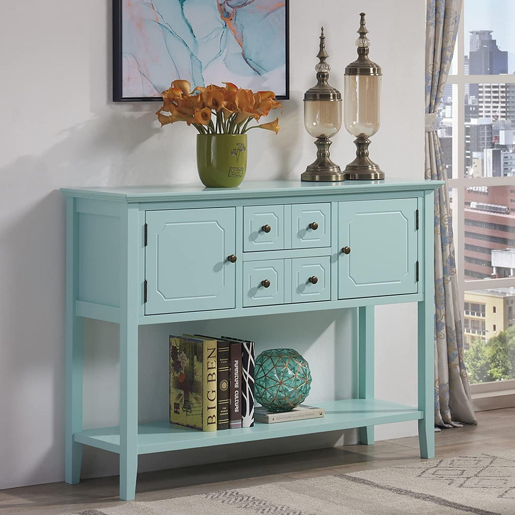 Green Solid Wood Console Table with 7 Drawers and 1 Cabinet Q37540