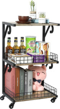 3-Tier Wood/Metal Rolling Utility Cart with Lockable Caster Wheels F83946