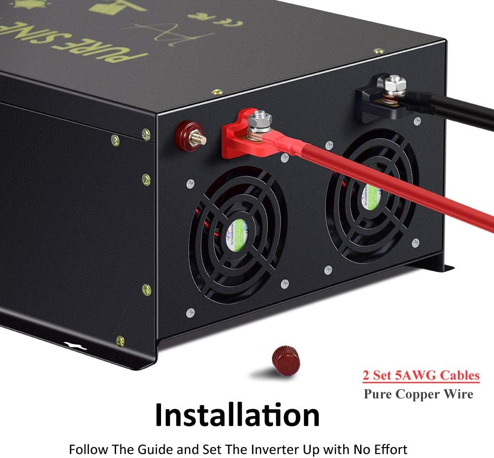 8000W Pure Sine Wave Power Inverter DC 48V to AC 120V with 4 AC Outlets Remote Control LED Display O428218