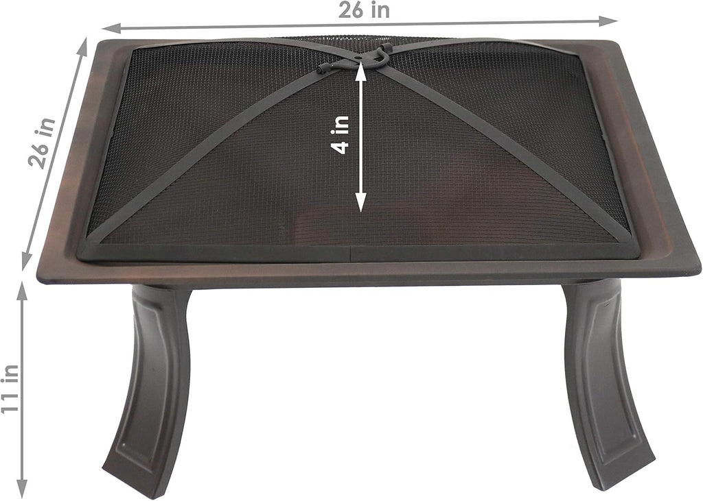 26-Inch Square Wood Burning Fire Pit with Spark Screen, Poker and Carrying Case X4267