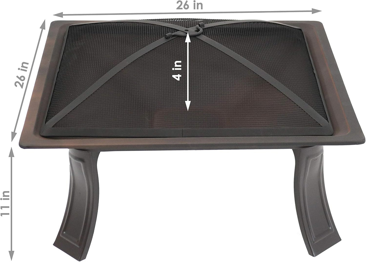 26-Inch Square Wood Burning Fire Pit with Spark Screen, Poker and Carrying Case X4267