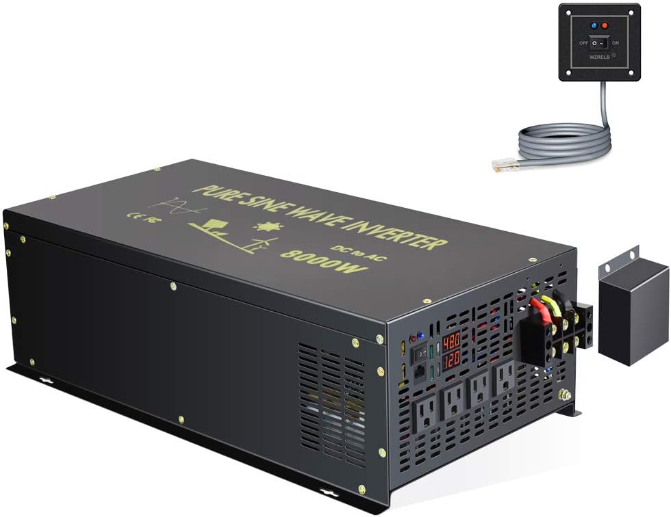 8000W Pure Sine Wave Power Inverter DC 48V to AC 120V with 4 AC Outlets Remote Control LED Display O428218