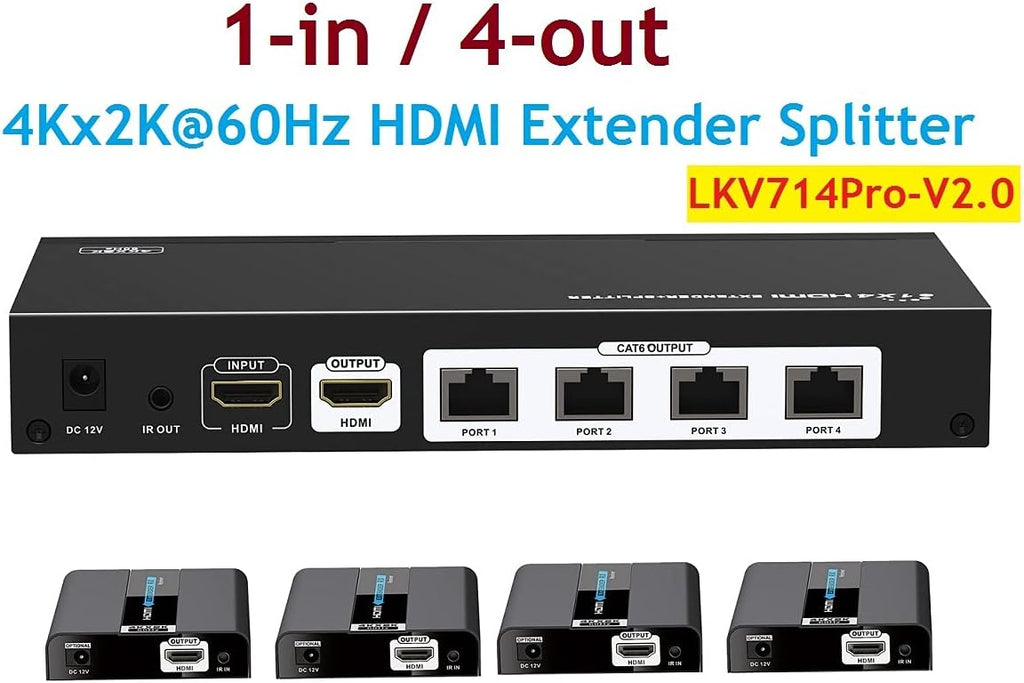 1x4 HDMI POE Extender Splitter Converter with HDMI Loop-Out Over CAT6/6a/7 L7496