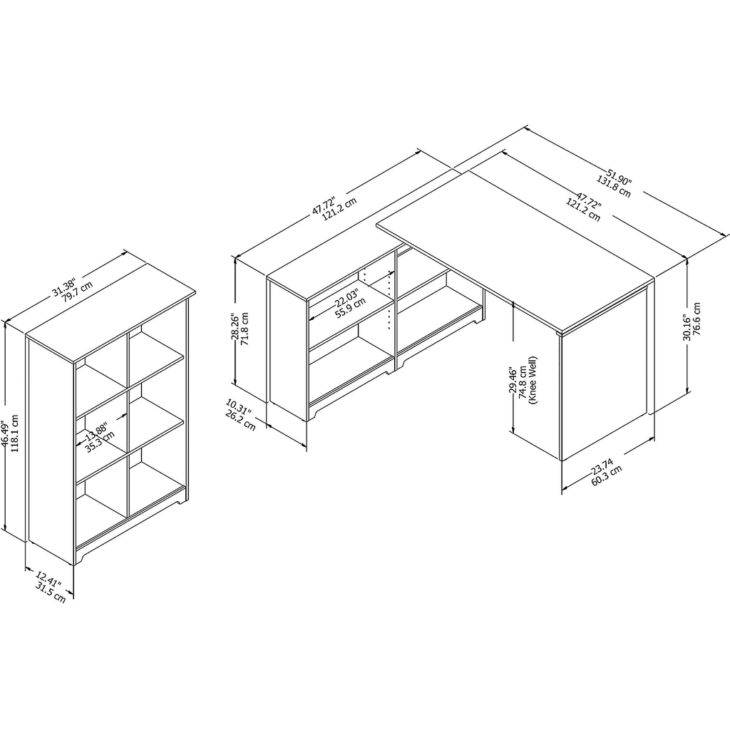 Espresso Oak 3 Position Sit to Stand Corner Bookshelf Desk with 6 Cube Organizer F925
