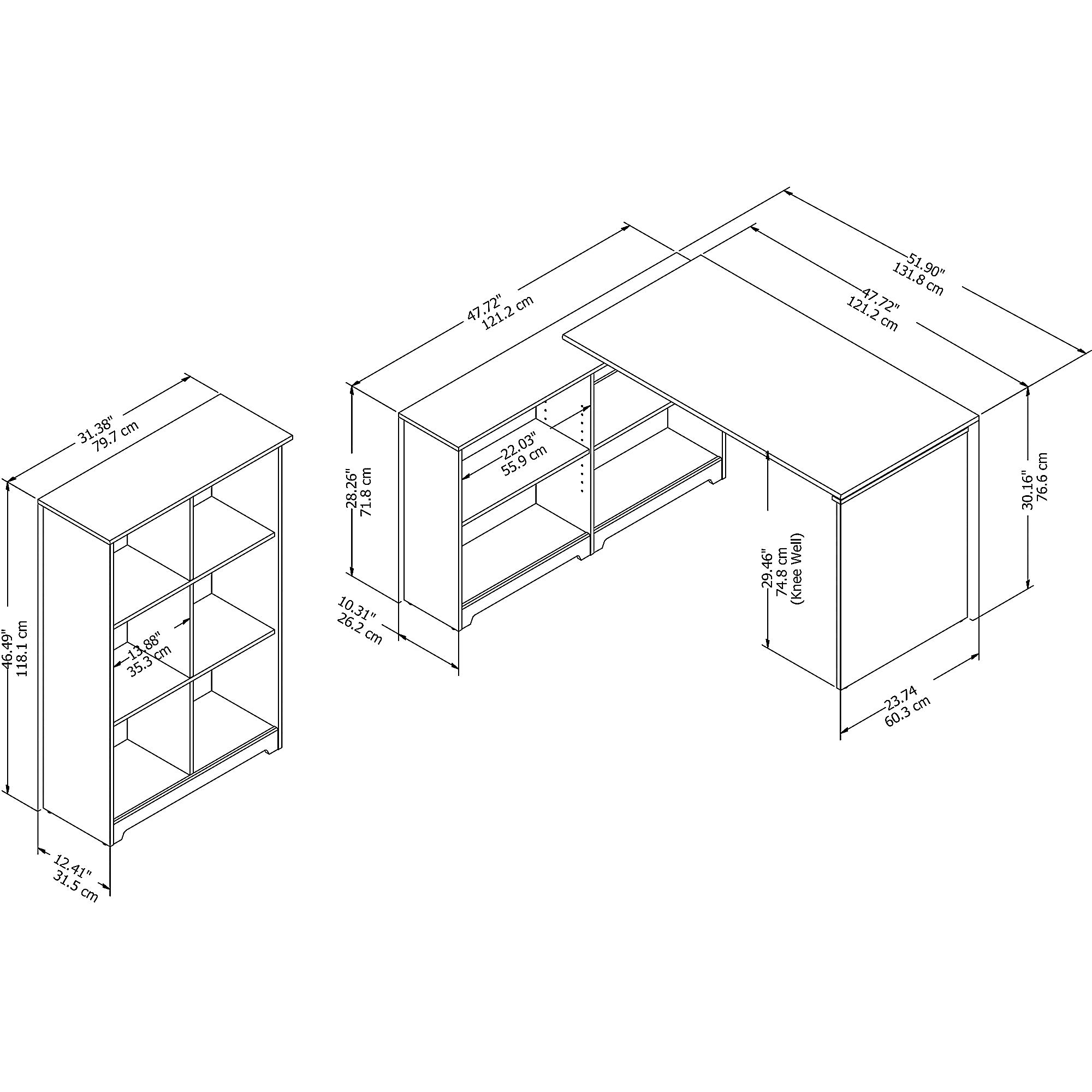 Espresso Oak 3 Position Sit to Stand Corner Bookshelf Desk with 6 Cube Organizer F925