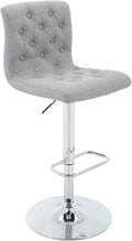 Light Grey Tufted Fabric Adjustable Swivel Bar Stool with Back R417716