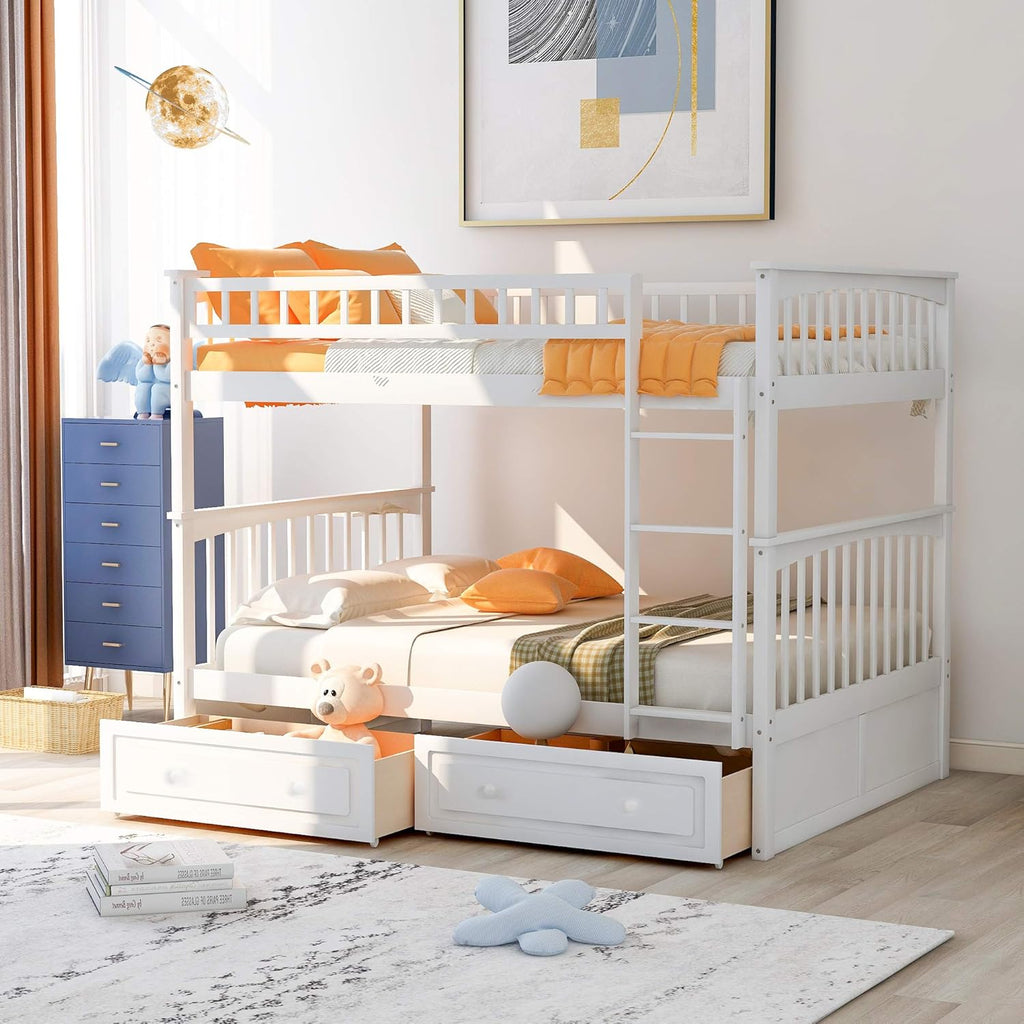 Grey Solid Wood Twin Over Twin Bunk Bed with Two Storage Drawers B562