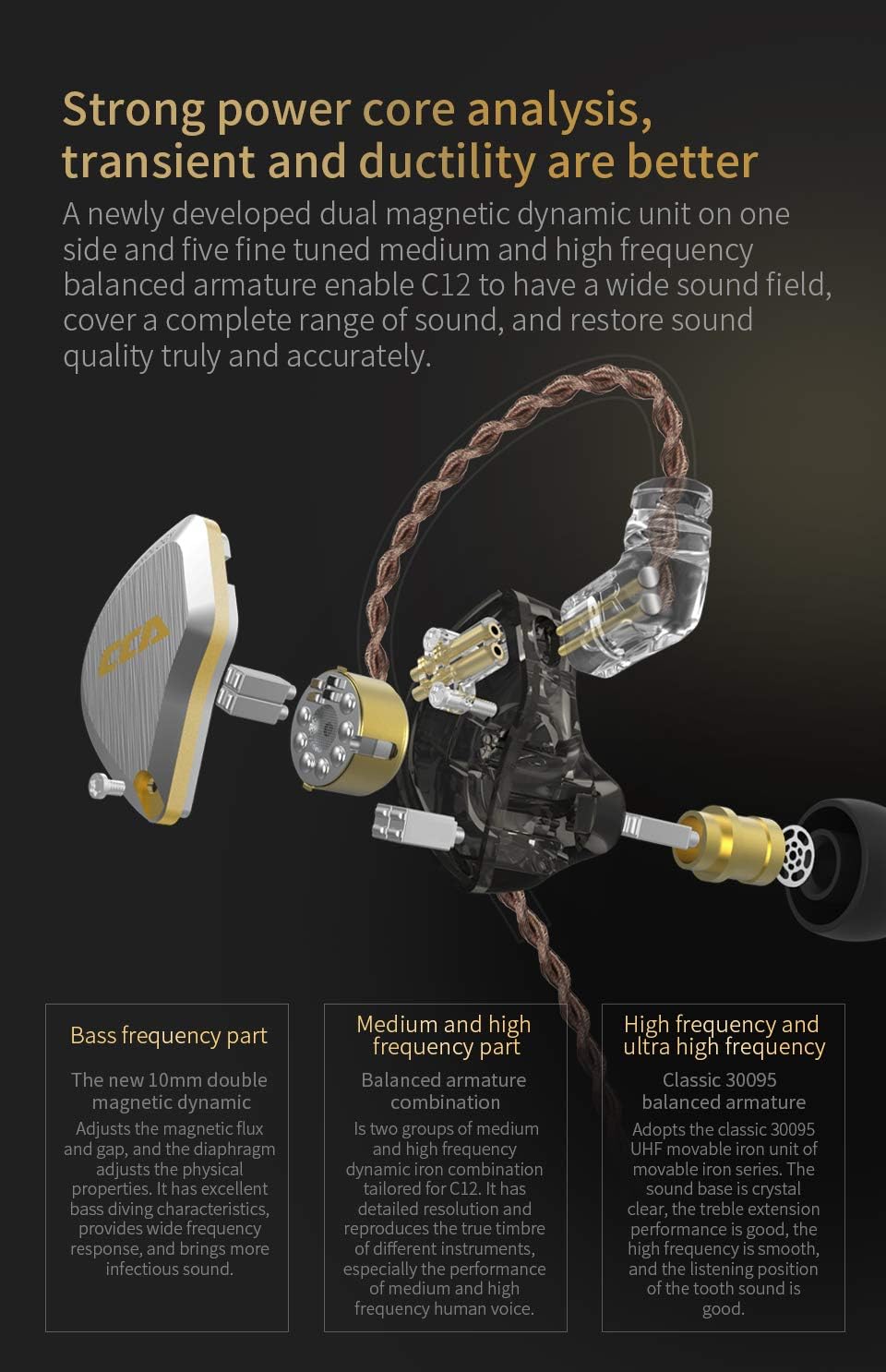 C12 Blue Hybrid HiFi In-Ear Monitors with Detachable Cable, Pack of 2 A56496
