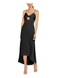 Black Cut Out Tie V-back Zippered Sleeveless Sweetheart Neckline Midi Hi-Lo Dress C6830