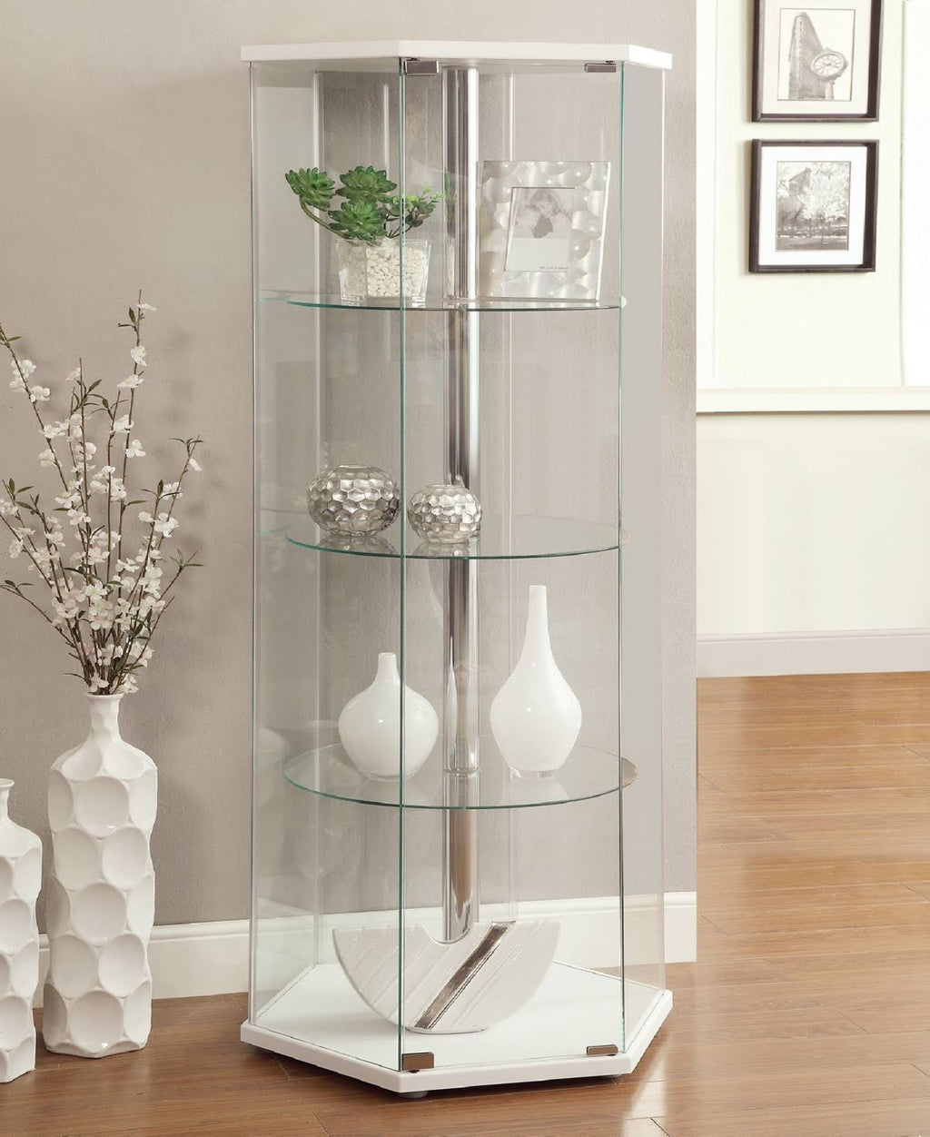 White Hexagon Curio Cabinet D565240