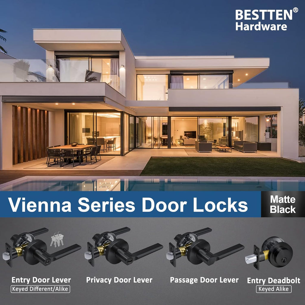[5 Pack] Matte Black Privacy Door Handle with Removable Latch Plate L838337