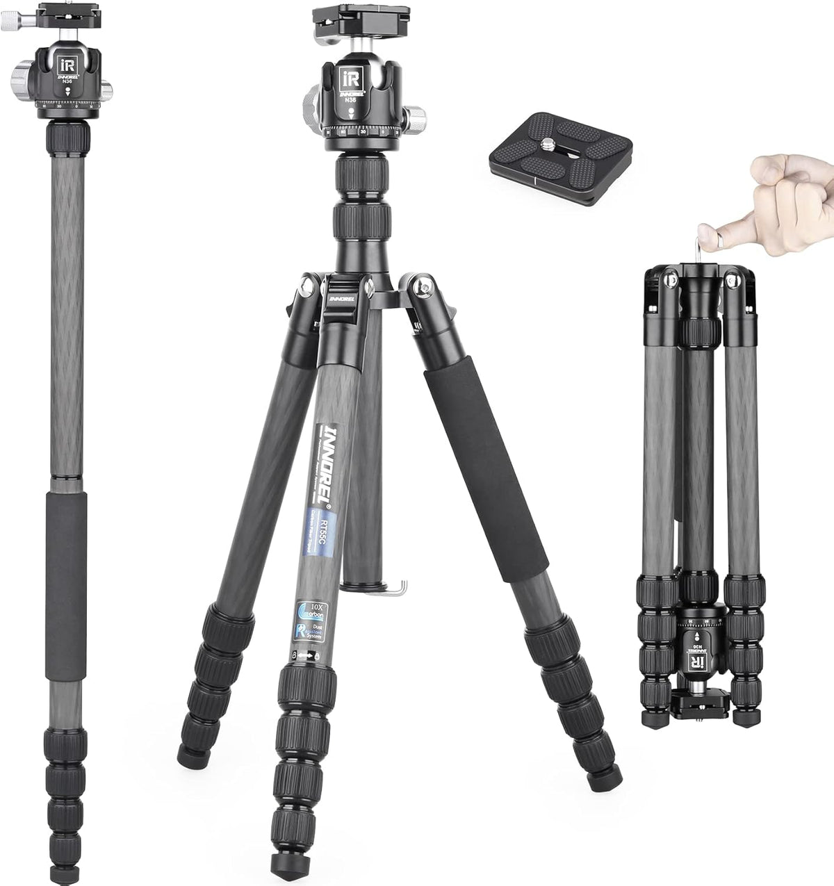 Carbon Fiber Travel Tripod Monopod with 36mm Panoramic Ball Head and Carrying Case B41580