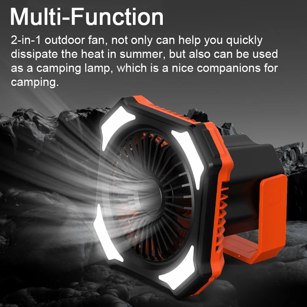 Camping Fan with LED Light USB Battery Operated Ceiling Tent Light Portable Power Bank with Remote Controller K687