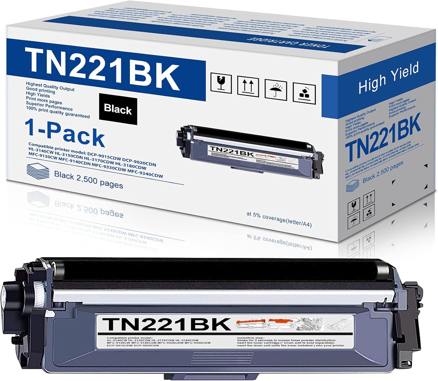 Black TN221BK Toner Cartridge Replacement for Brother Printer F637