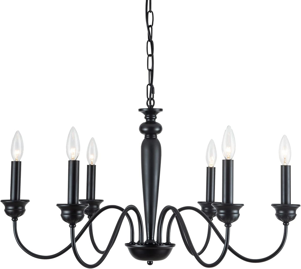 Black 6-Lights Industrial Candelabra Chandelier, 28 inches D18190