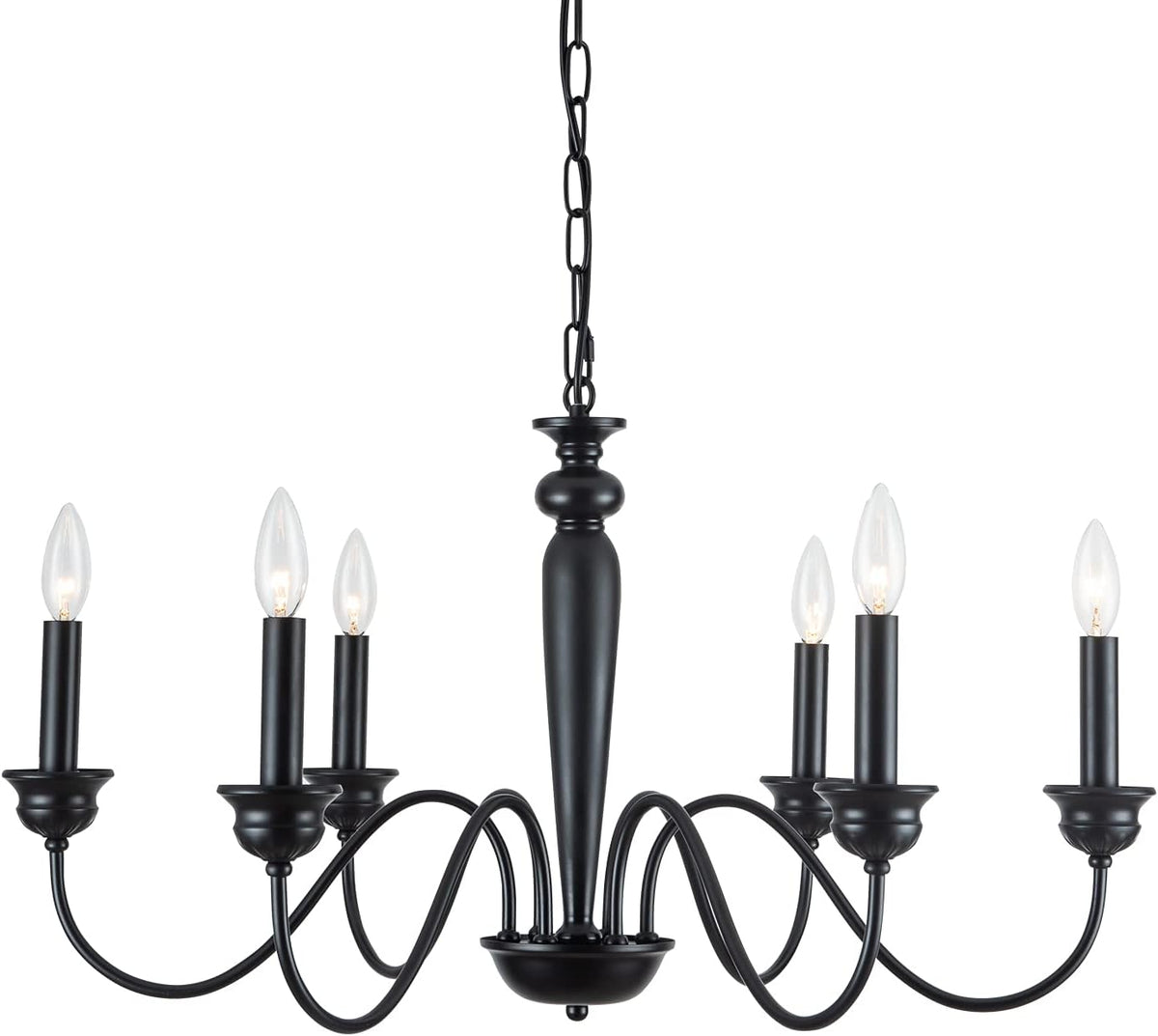 Black 6-Lights Industrial Candelabra Chandelier, 28 inches D18190