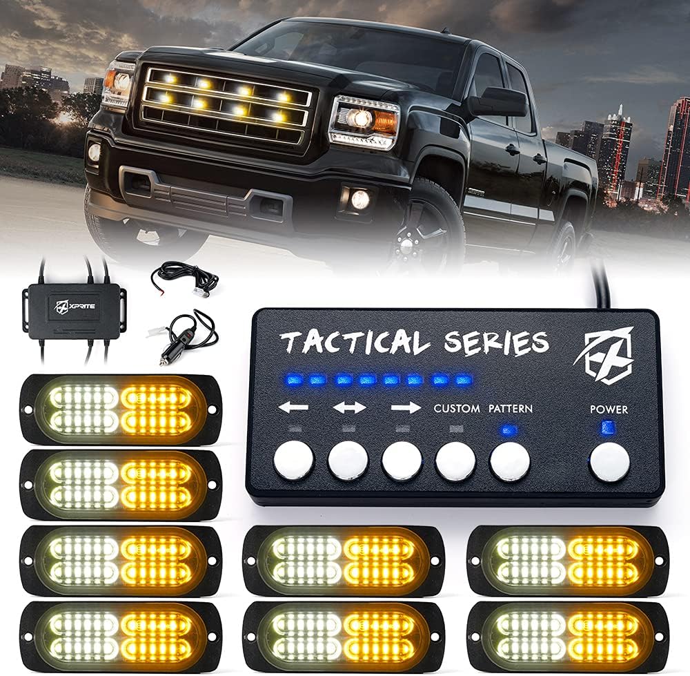 24 LED Surface Mount Strobe Lights Kit with Control Panel Red Blue, 8PCS V8305