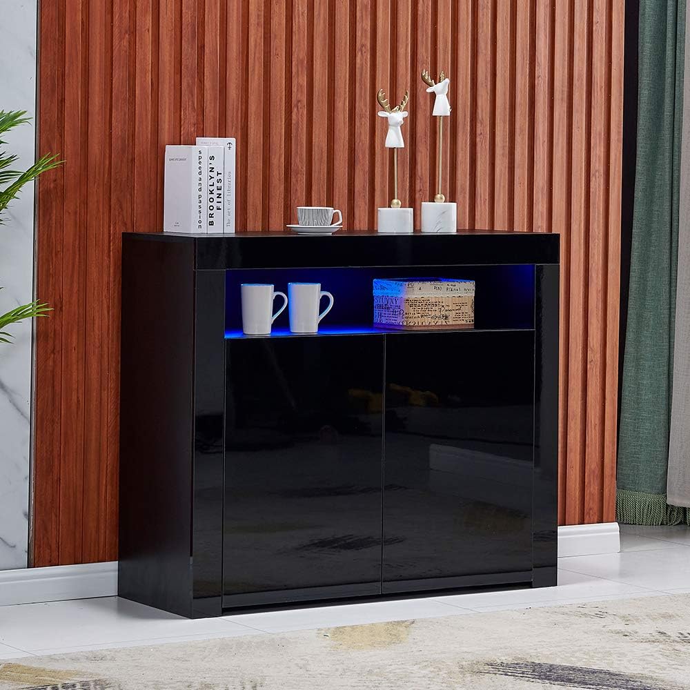 White High Gloss LED Buffet Cabinet with 3 Doors W6871