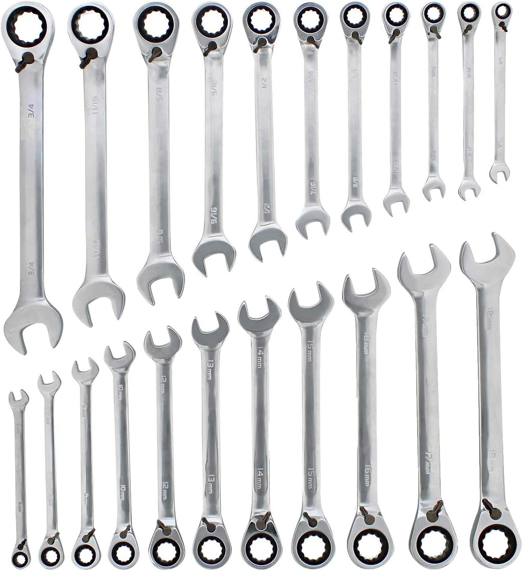 22-Piece Ratchet Wrench Set Metric SAE Reversible S130116