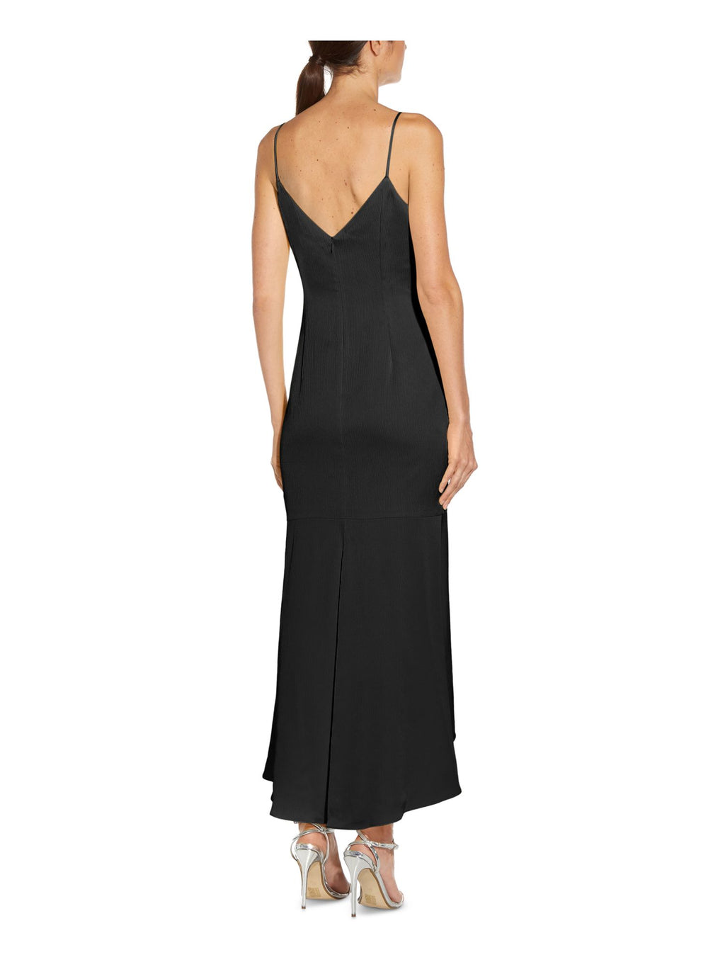 Black Cut Out Tie V-back Zippered Sleeveless Sweetheart Neckline Midi Hi-Lo Dress C6830