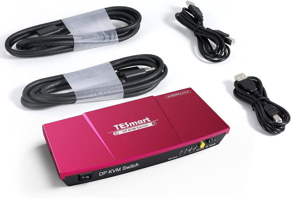 2 Port DisplayPort 4K@60Hz 2x1 KVM Switcher with 2 Pcs 5ft KVM Cables and DP Cables Y309486