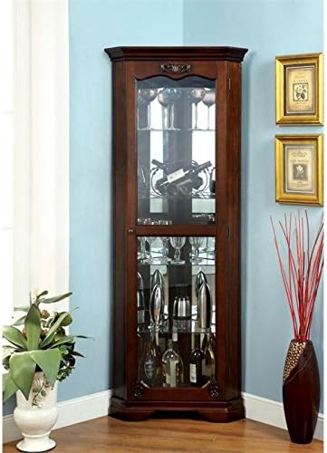 Walnut Wood Corner Curio Cabinet with Glass Door D5072
