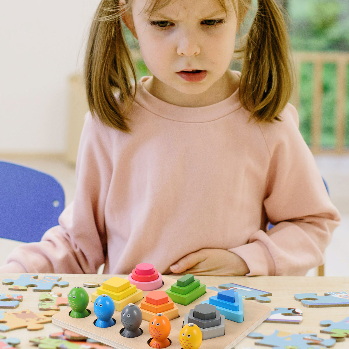 Wooden Shape Puzzle Color Sorting Block Playset Y2935