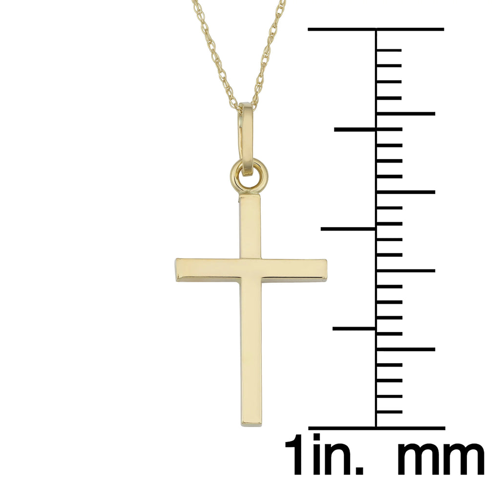 10k Yellow Gold High Polish Cross Pendant Rope Chain Necklace 18 inch K7816