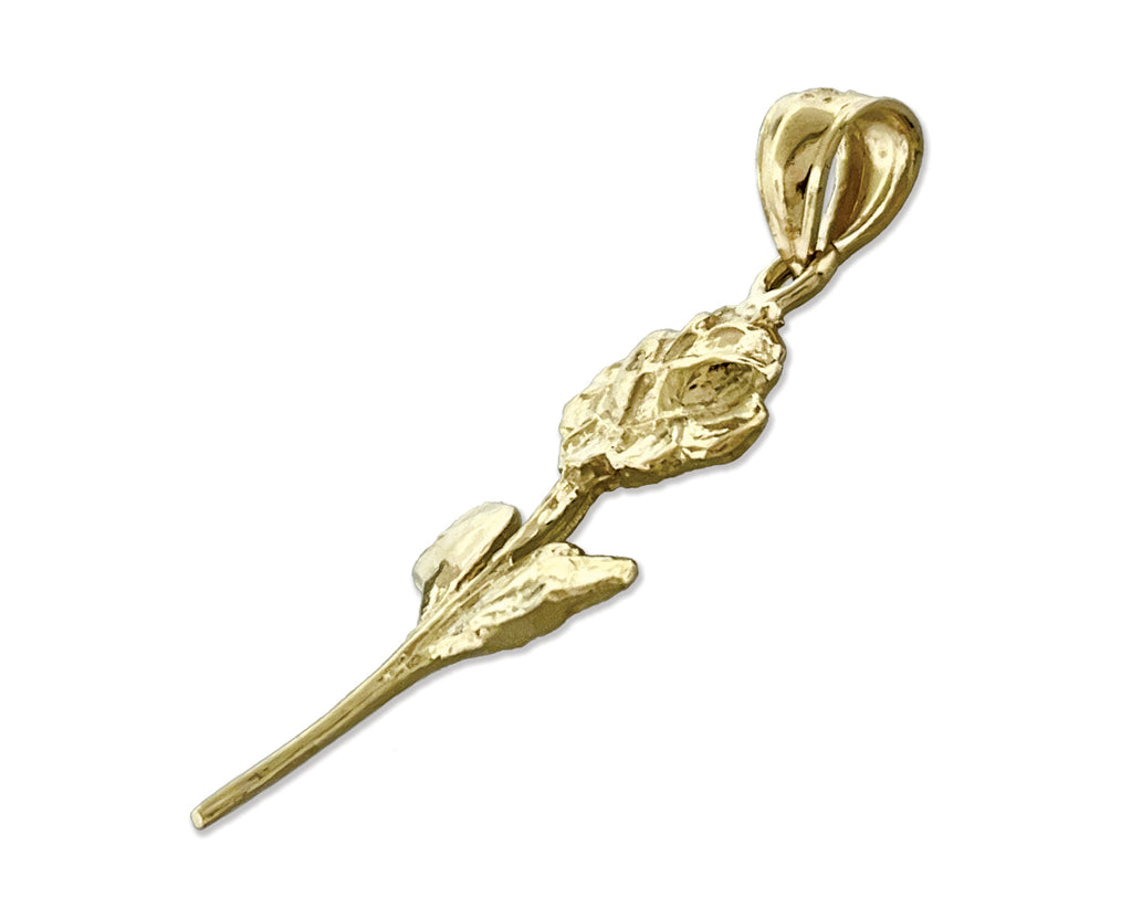14K Gold Long Stem Rose Pendant V972