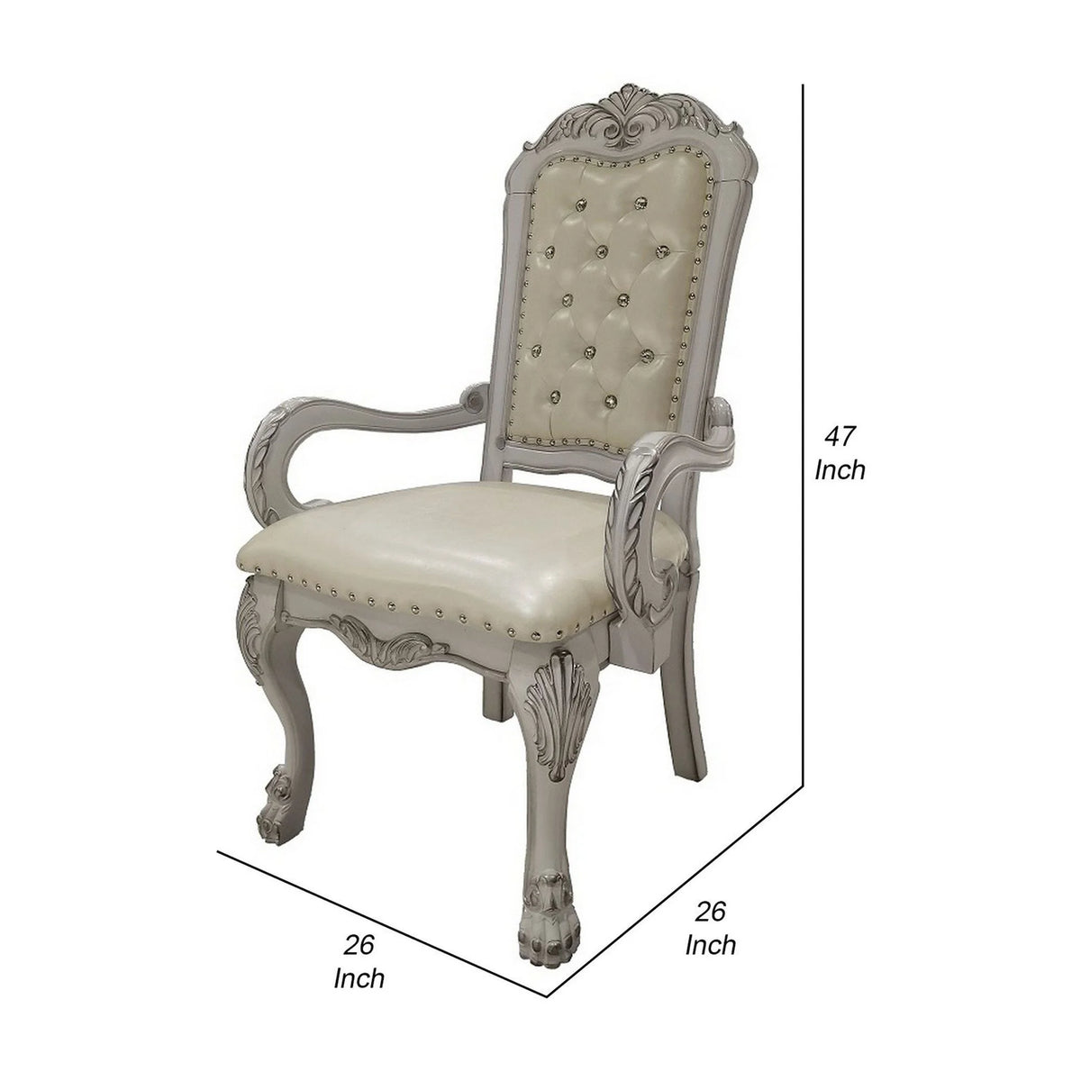 26 Inch Tufted Dining Armchair Set of 2 Faux Leather Bone White H7241
