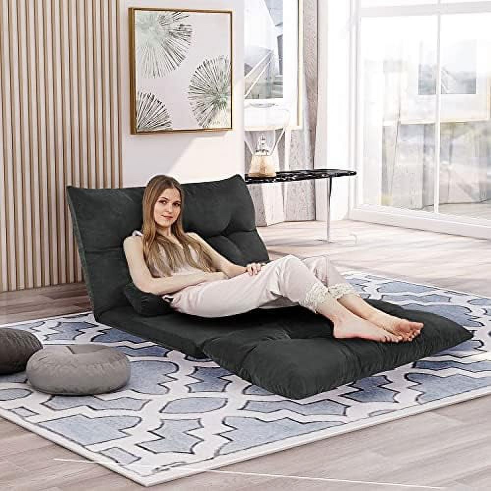 Adjustable Fabric Floor Couch Sofa Bed with Two Pillows Y30561